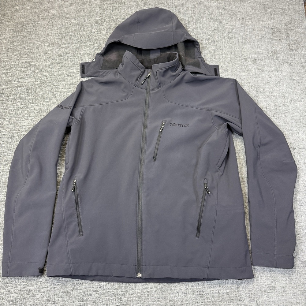 Marmot Softshell Jacket Men's XL Gray Removable Hooded Lined Outdoor - Picture 2 of 12